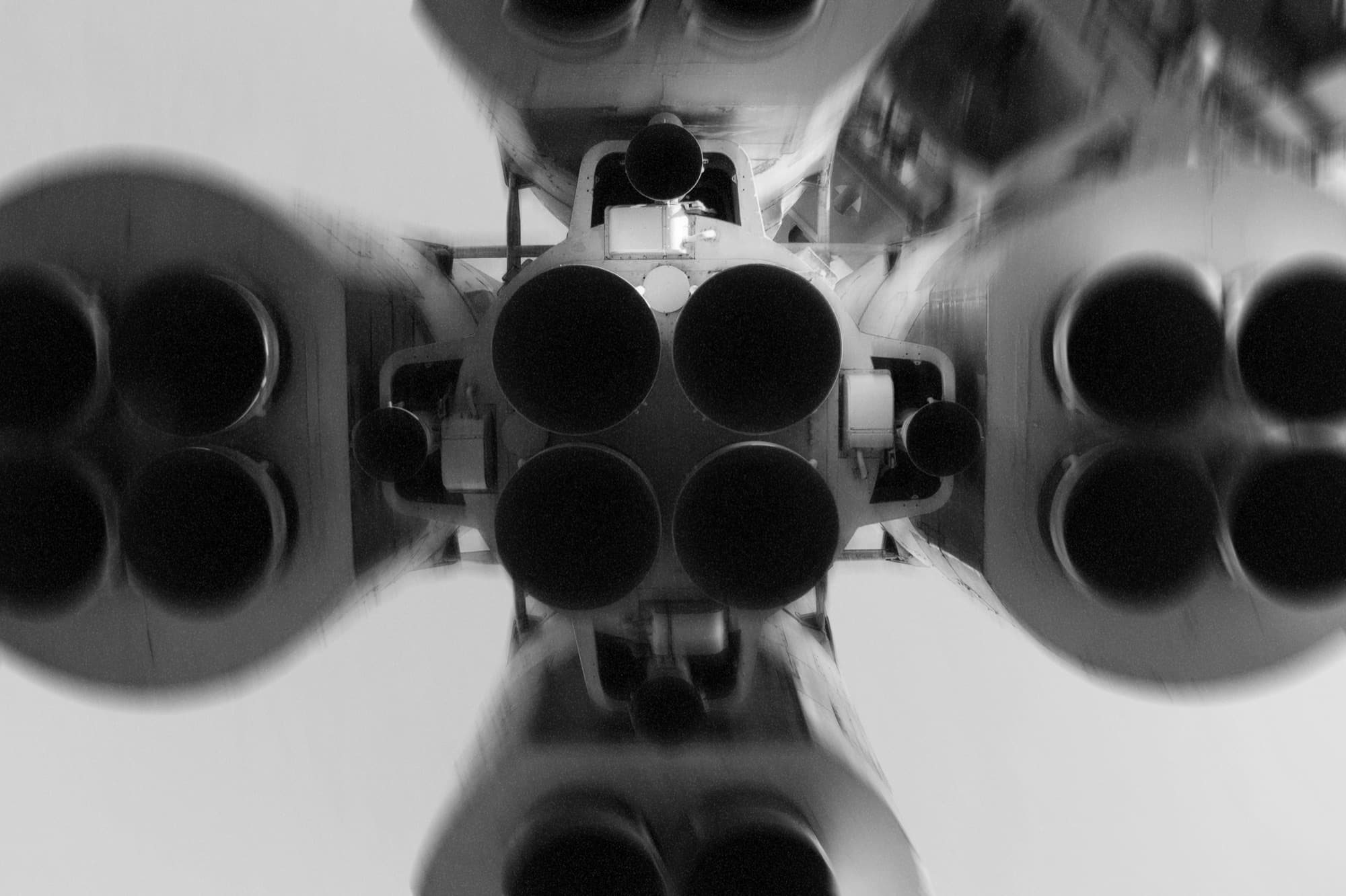 Rocket engine nozzle cluster from below